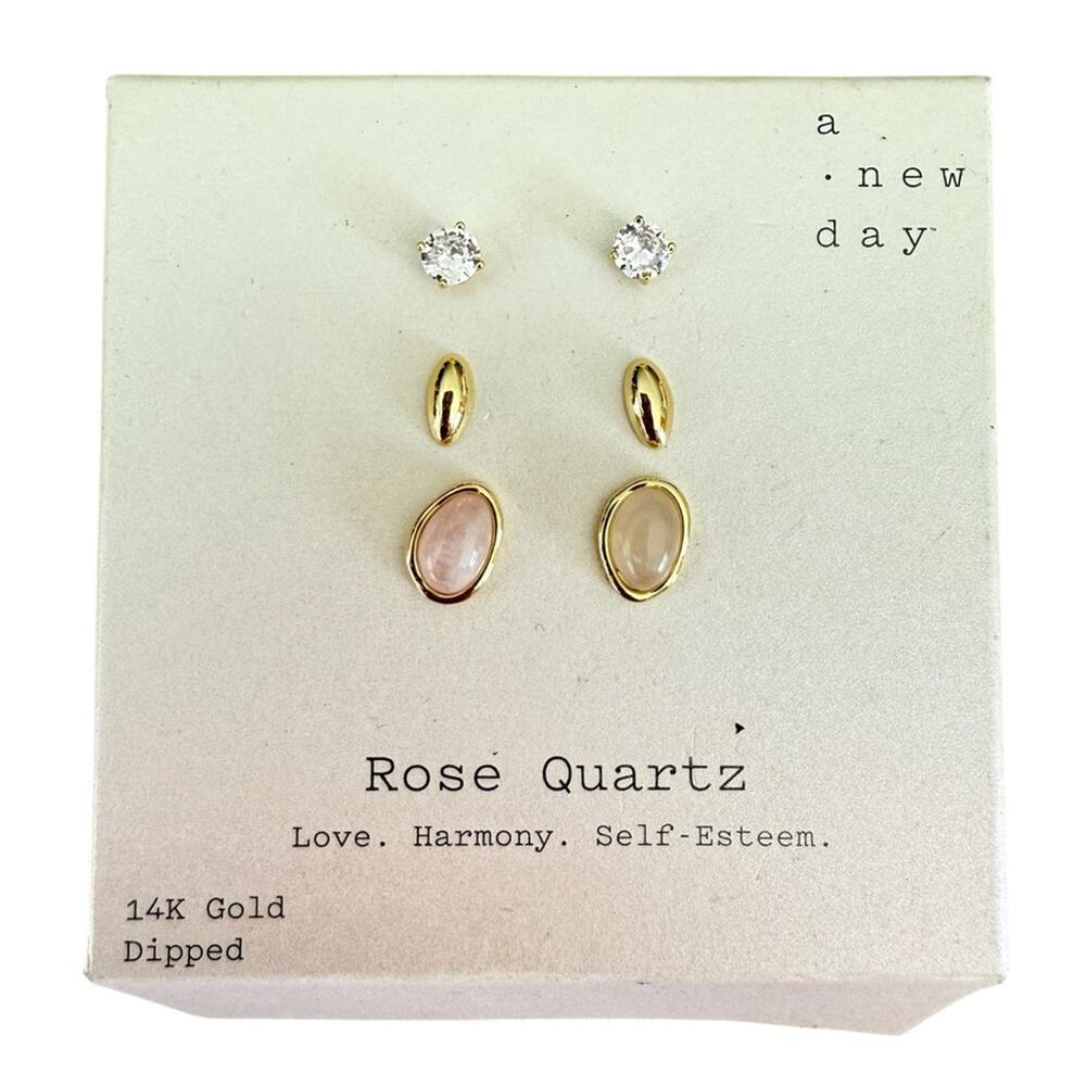 A New Day 14k dipped Rose Quartz stud earrings NWT